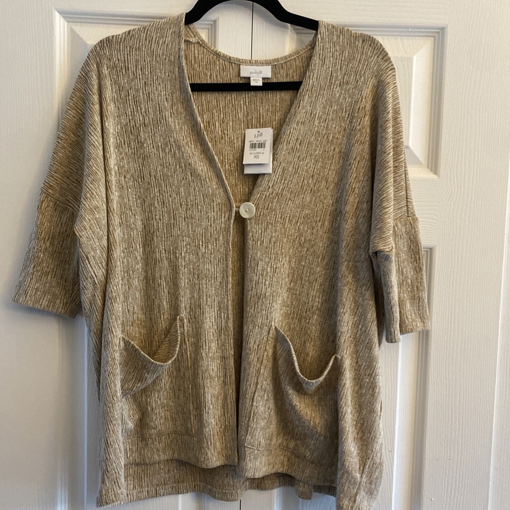 Pure Jill J.Jill Textured Knit Cardigan Womens XS Size XS Yellow Linen Blend New